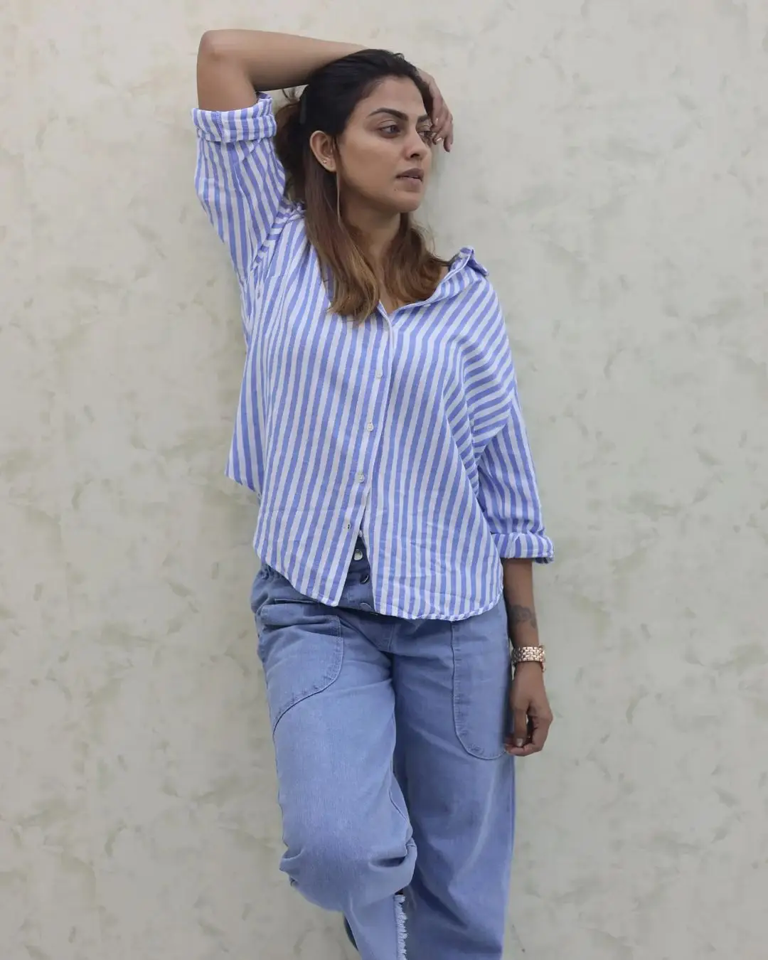 Anusree Nair In Blue Shirt Jeans